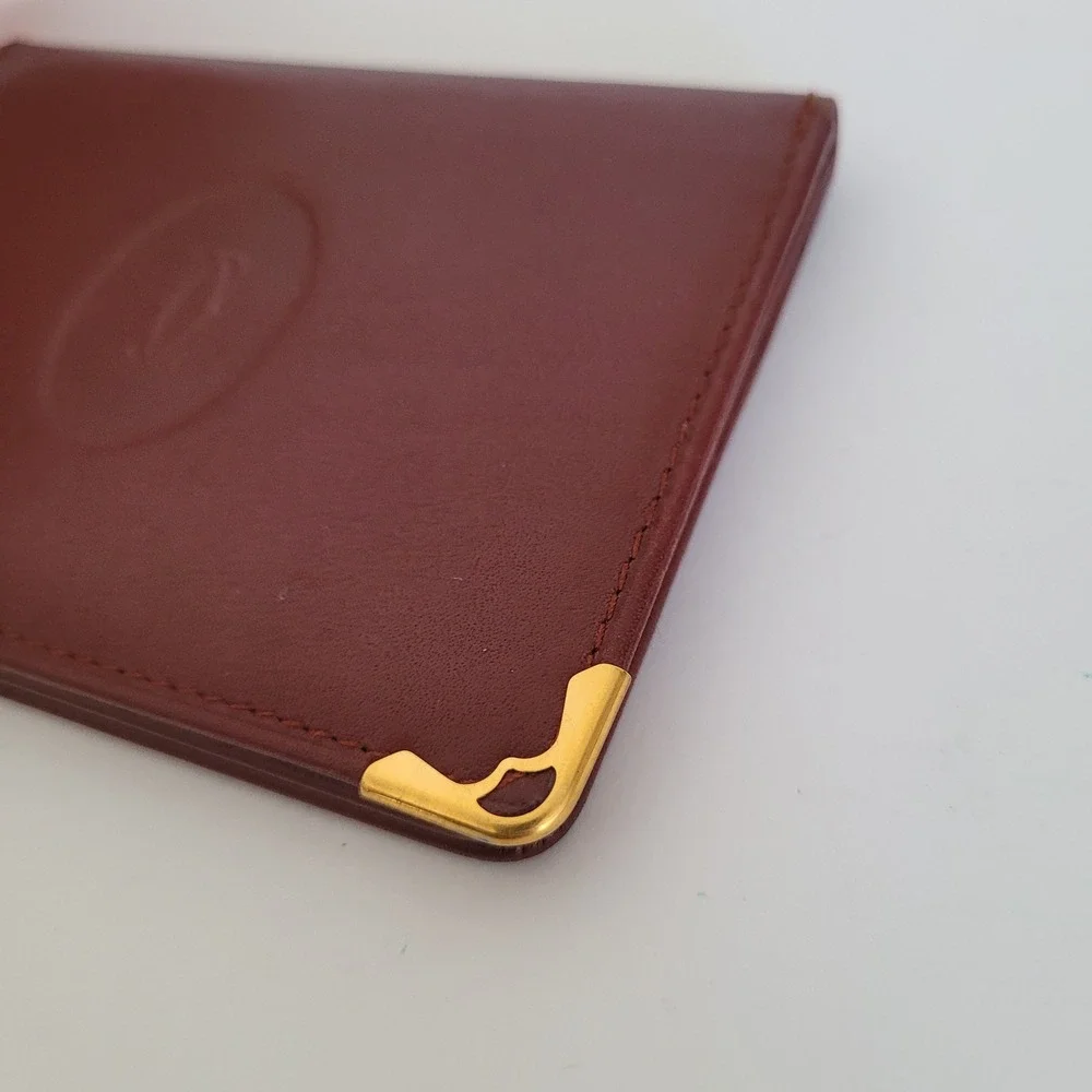 Cartier Paris Must de Cartier Burgundy Leather Card Holder Wallet Gold Corners